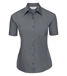 Russell-Ladies-Short-Sleeve-Fitted-Polycotton-Poplin-Shirt-935F-Convoy-grey-front
