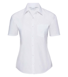Russell-Ladies-Short-Sleeve-Fitted-Polycotton-Poplin-Shirt-935F-white-front