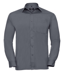 Russell-Mens-Long-Sleeve-Classic-Polycotton-Poplin-Shirt-934M-Convoy-grey-front