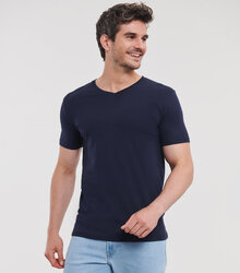 Russell_Mens-Pure-Organic-V-Neck-Tee_103M_0R103M0FN_Model_front