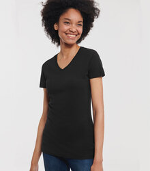 Russsell_Ladies-Pure-Organic-V-Neck-Tee_103F_0R103F036_Model_front